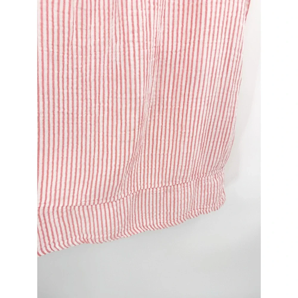 Quince Organic Cotton Gauze Sleeveless Swing Dress Bayside Stripe Coral White S